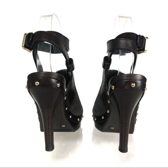 Tory Burch Bilson Clog Suede Leather Studs Ankle Strap Peep Toe Sandal Heels 6 - Picture 4 of 8